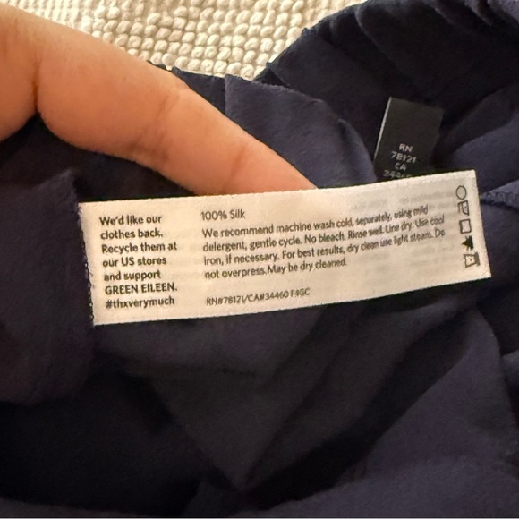 Eileen Fisher Pull On 100% Silk Navy Blue Pants Elastic Waist Straight Leg PS - Picture 5 of 7